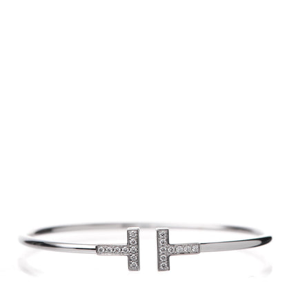 Tiffany 18K White Gold Diamond T Wire Bracelet 1 of 7