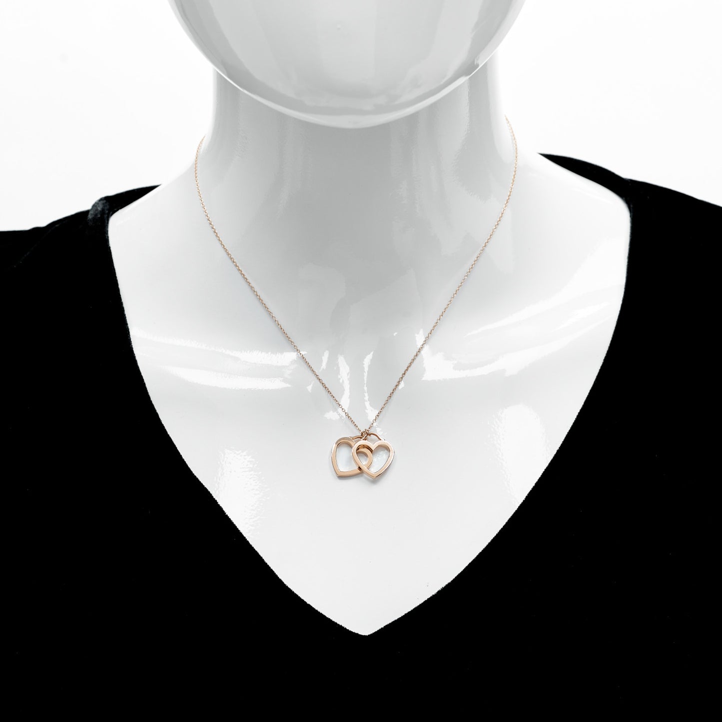 18K Rose Gold Double Open Heart Pendant Necklace