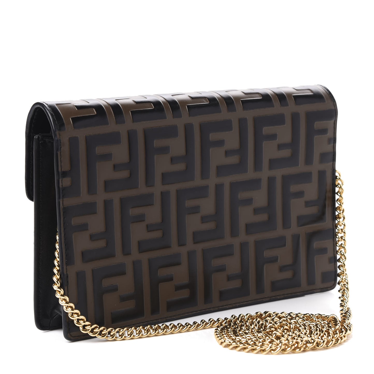 Vitello Liberty F is Fendi Bi-Color FF 1974 Embossed Medium Envelope Wallet On Chain Black Maya