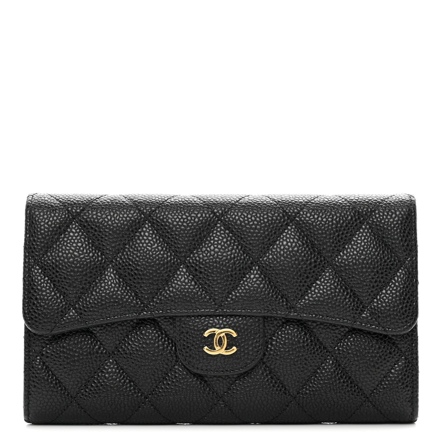 Caviar Quilted Large Flap Wallet Black