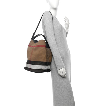 Burberry Canvas Mega Check Medium Ashby Hobo Black 2 of 10