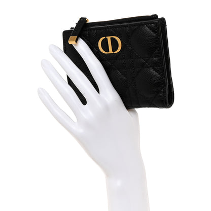 Christian Dior Grained Calfskin Supple Cannage Caro Dahlia Wallet Black 2 of 8