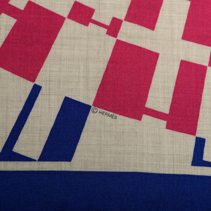 Hermes Cashmere Silk Op'H Shawl 140 Indigo Naturel Rose 3 of 4