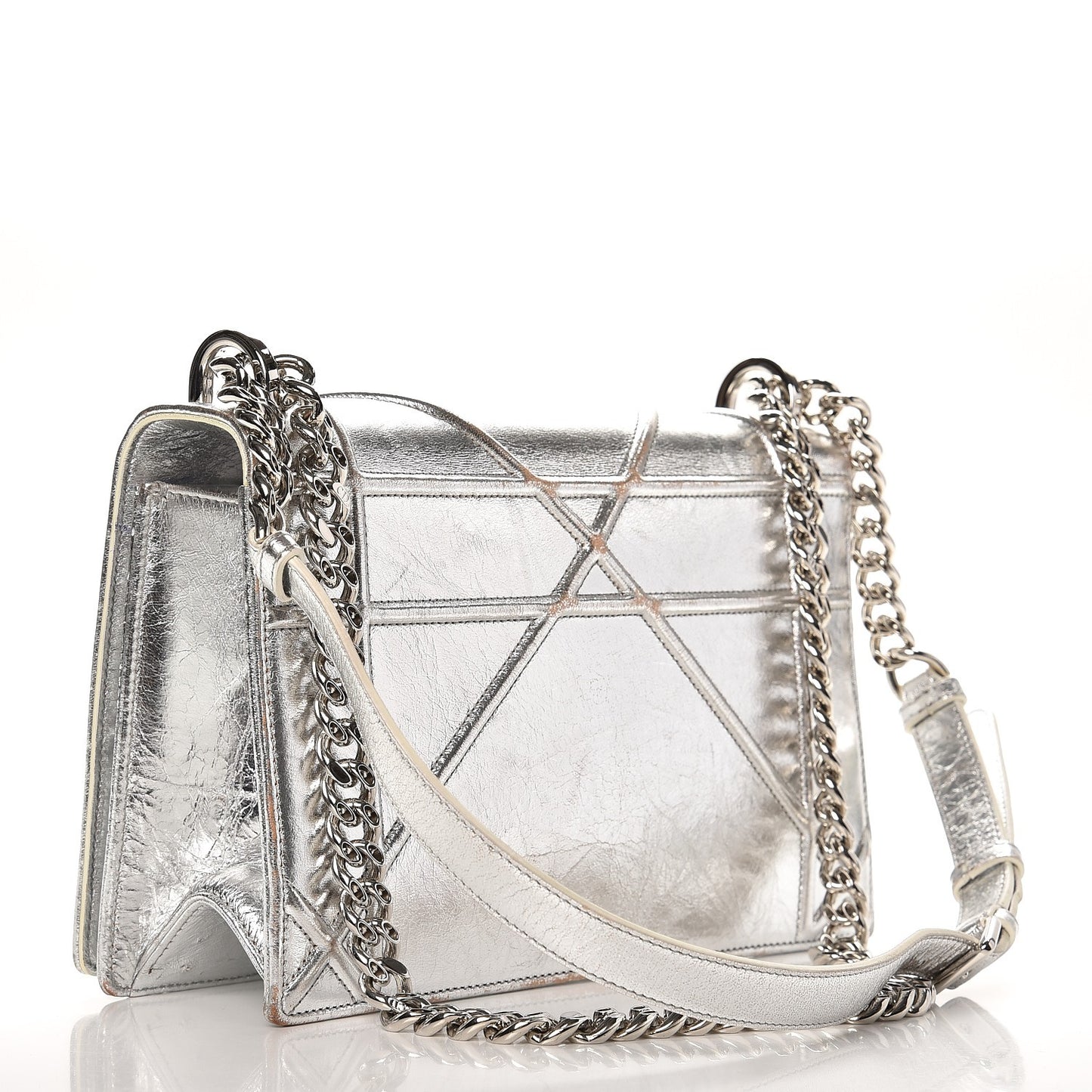 Metallic Crinkled Lambskin Medium Diorama Flap Bag Silver