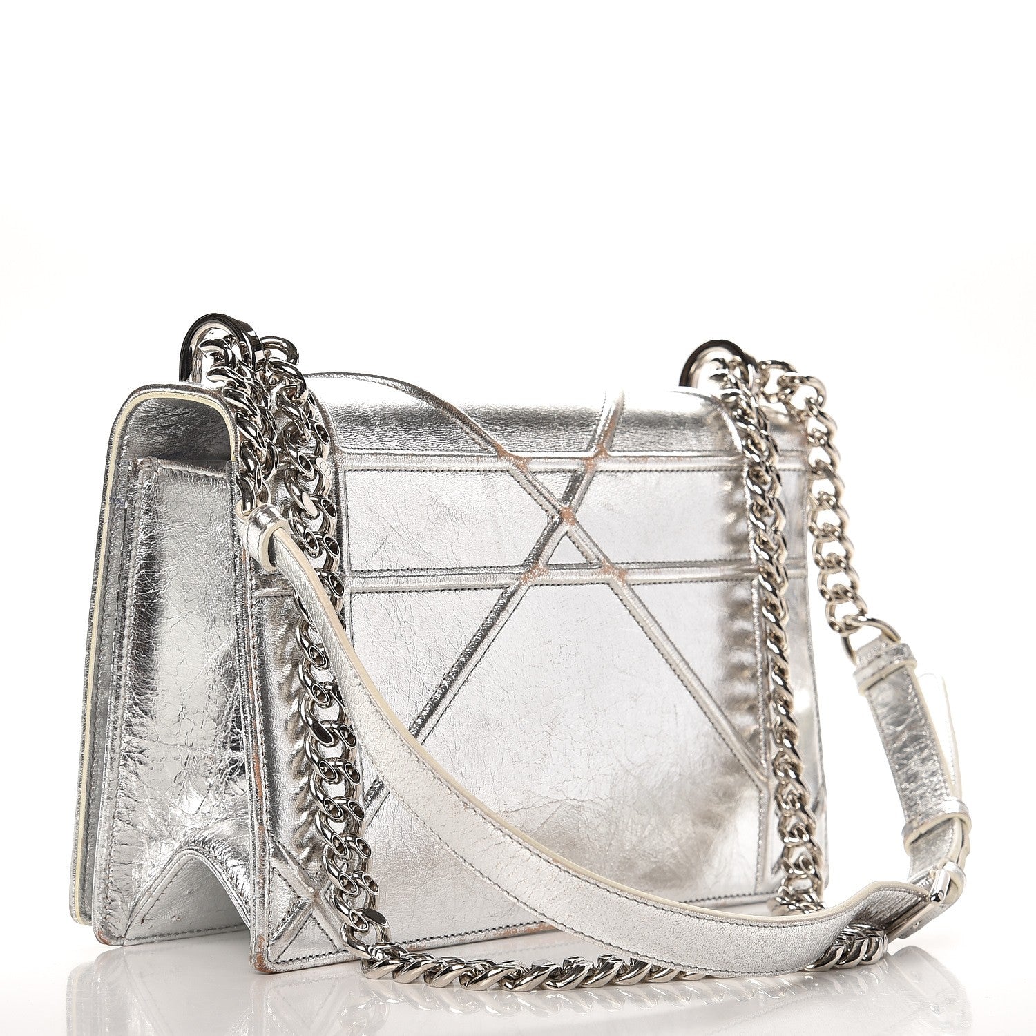 Christian Dior Metallic Crinkled Lambskin Medium Diorama Flap Bag Silver 3 of 17