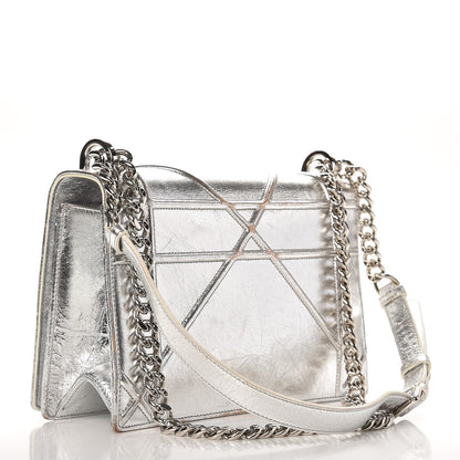 Christian Dior Metallic Crinkled Lambskin Medium Diorama Flap Bag Silver 3 of 17