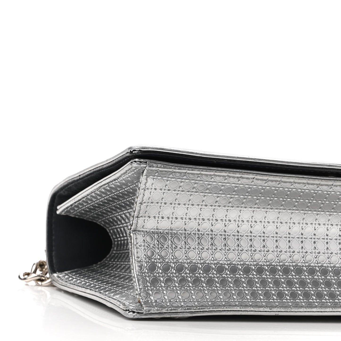 Metallic Patent Micro-Cannage Medium Diorama Flap Bag Silver