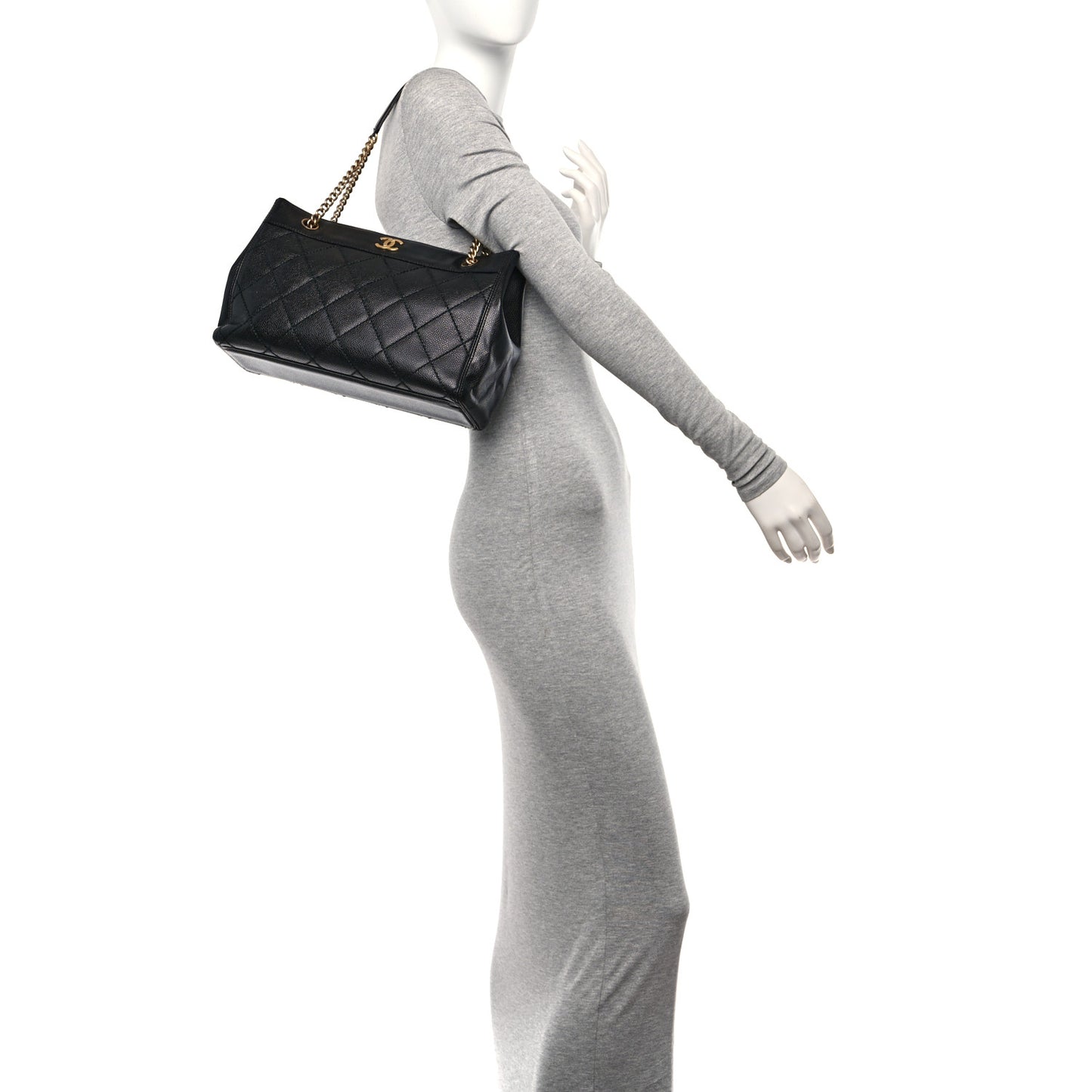 Caviar Quilted Shopping Tote Black