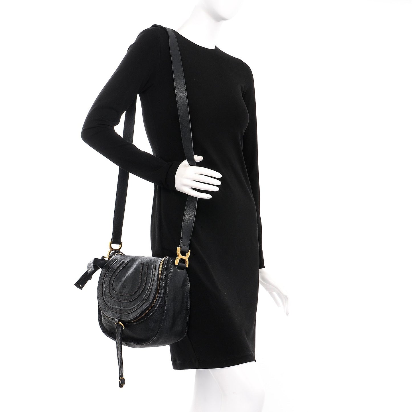 Calfskin Medium Marcie Round Crossbody Bag Black