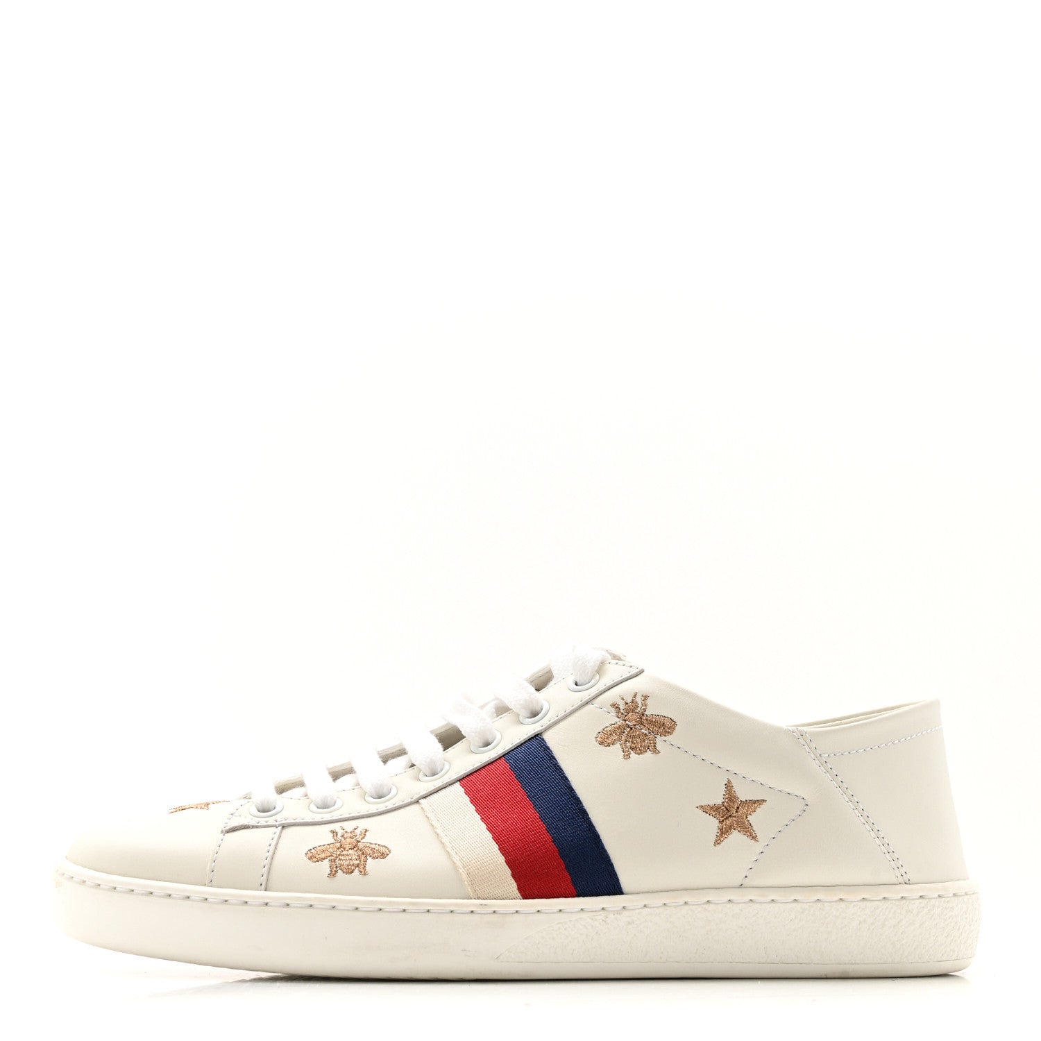 Gucci Calfskin Bee Star Embroidered Sylvie Web Ace Sneakers 38 White 1 of 13