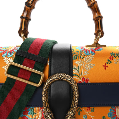 Gucci Satin Calfskin Bamboo Web Tokyo Print Medium Dionysus Top Handle Bag Giallo Multicolor Blue Agata Hibiscus Red 8 of 10