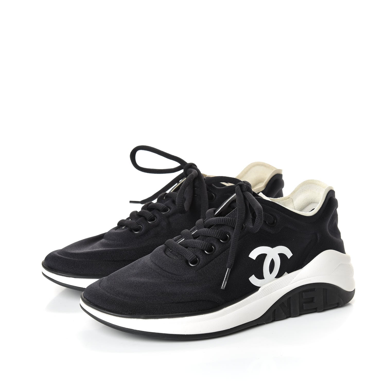 Chanel Lycra Womens CC Sneakers 36 Black 2 of 10