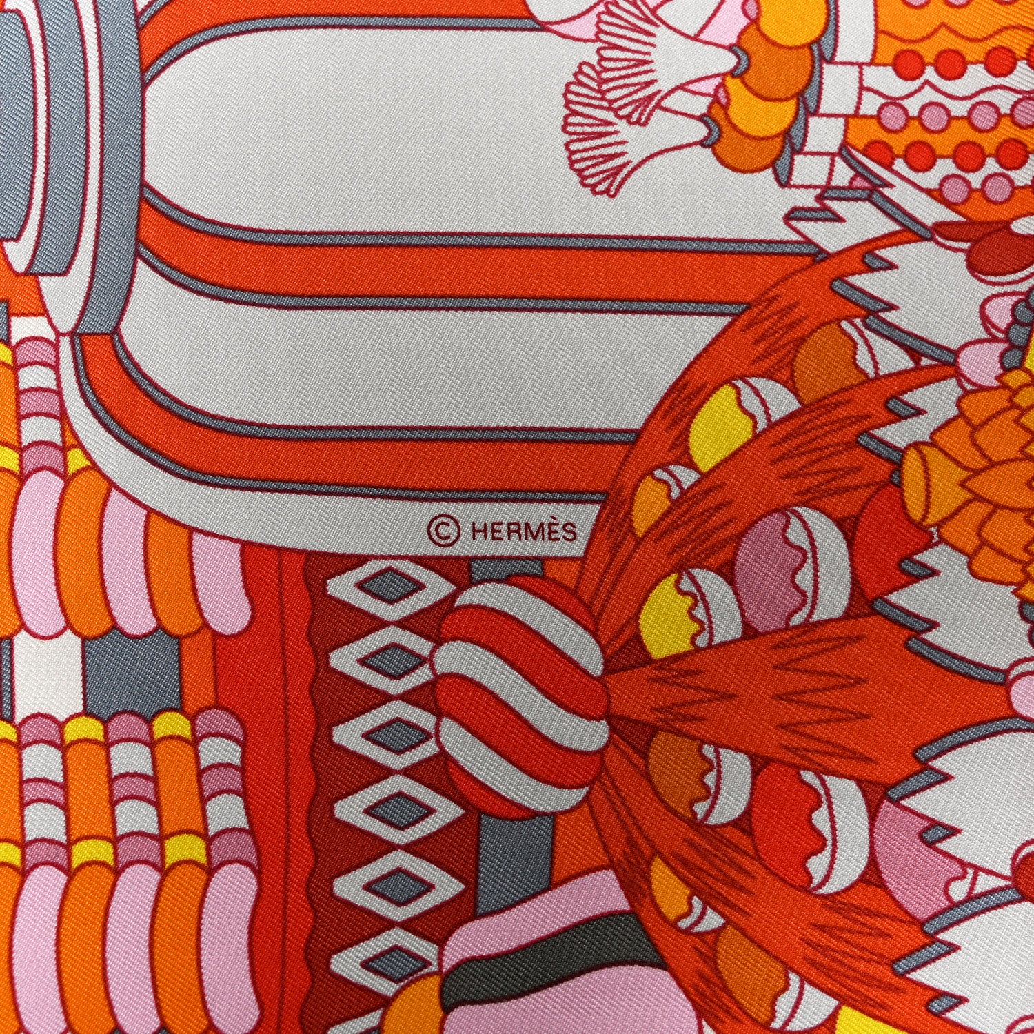 Hermes Silk La Patisserie Francaise Scarf 90 Orange Rose Gris 4 of 6