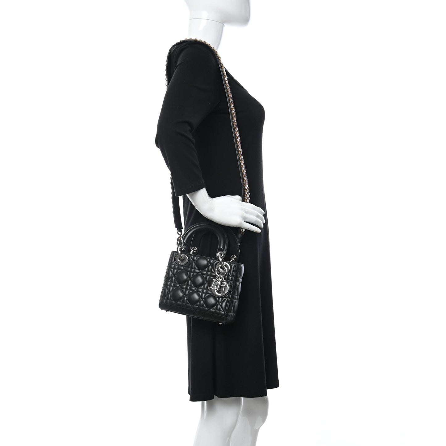 Calfskin Cannage Mini Lady Dior Black
