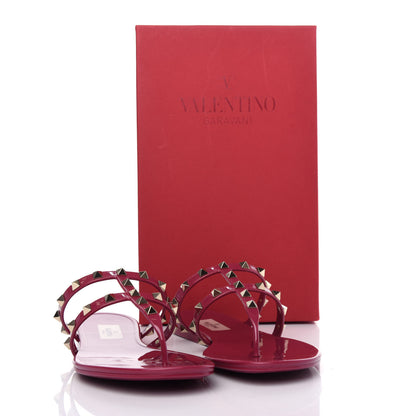 Valentino Garavani PVC Jelly Rockstud Caged Flat Thong Sandals 41 Raspberry 10 of 10