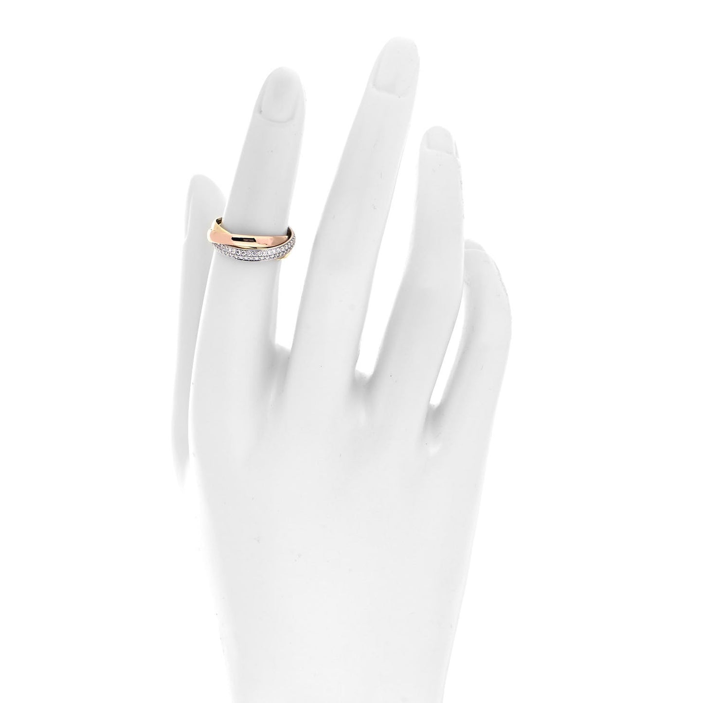 18K White Yellow Pink Gold Diamond Small Trinity Paved Ring 48 4.5