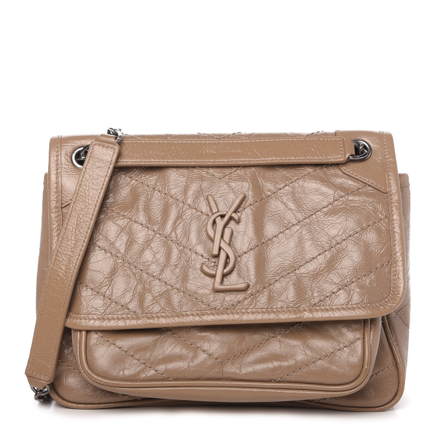 Saint Laurent Crinkled Calfskin Matelasse Monogram Baby Niki Chain Satchel Light Taupe 1 of 12