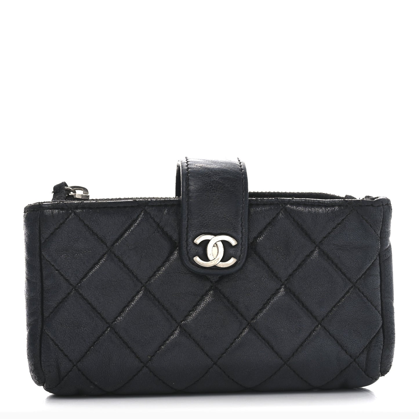 Lambskin Quilted Mini Phone Holder Clutch Black