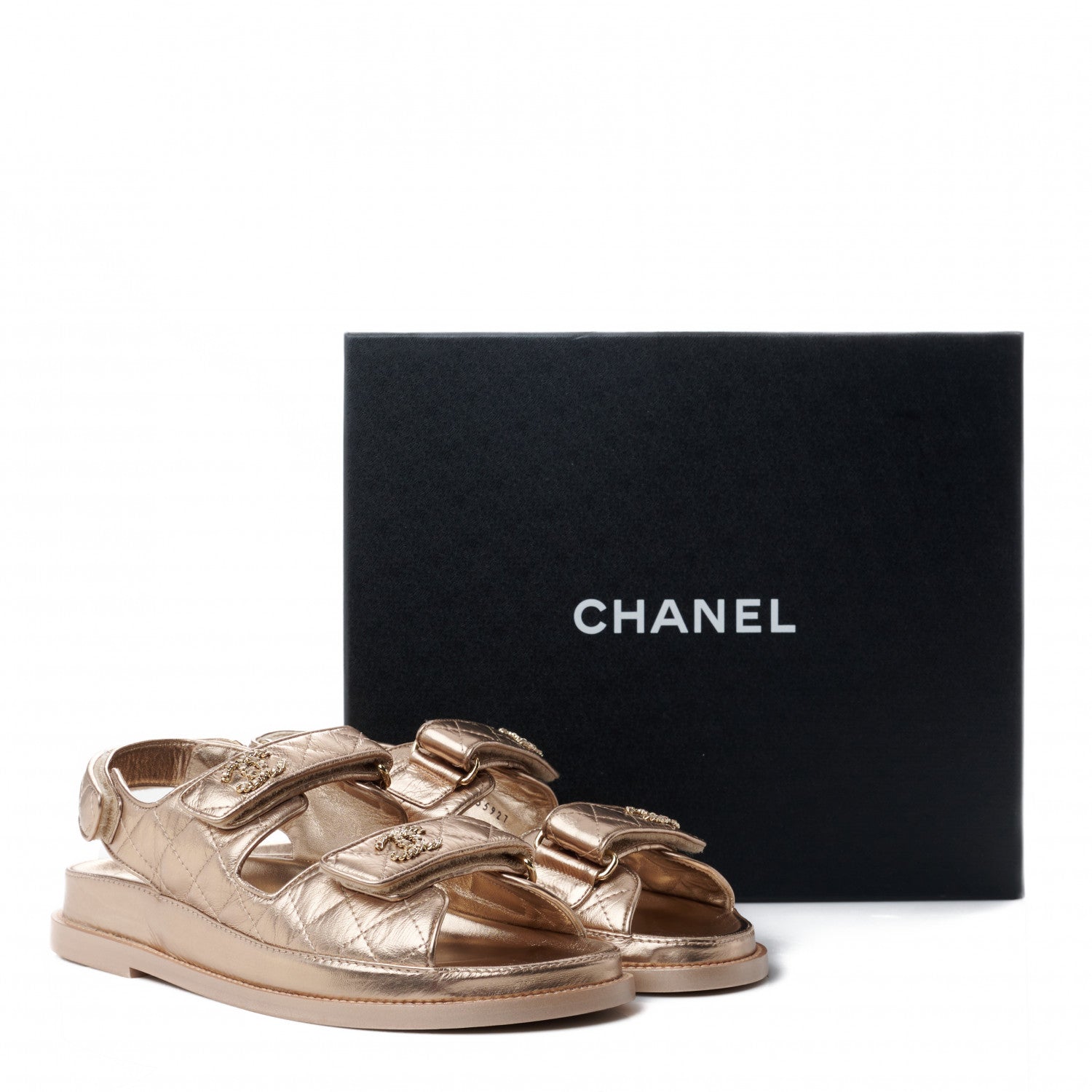 Chanel Iridescent Lambskin Quilted Velcro Dad Sandals 38 Light Bronze 9 of 9