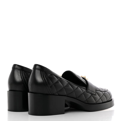 Chanel Lambskin Quilted CC Heart Loafers 38 Black 4 of 14