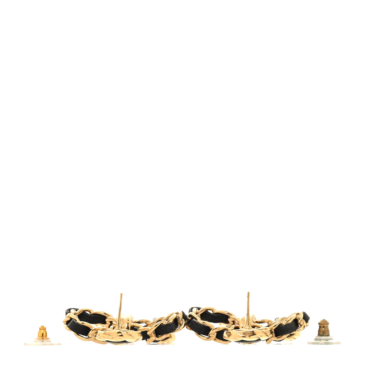 Lambskin Chain Bow Drop Earrings Black Gold