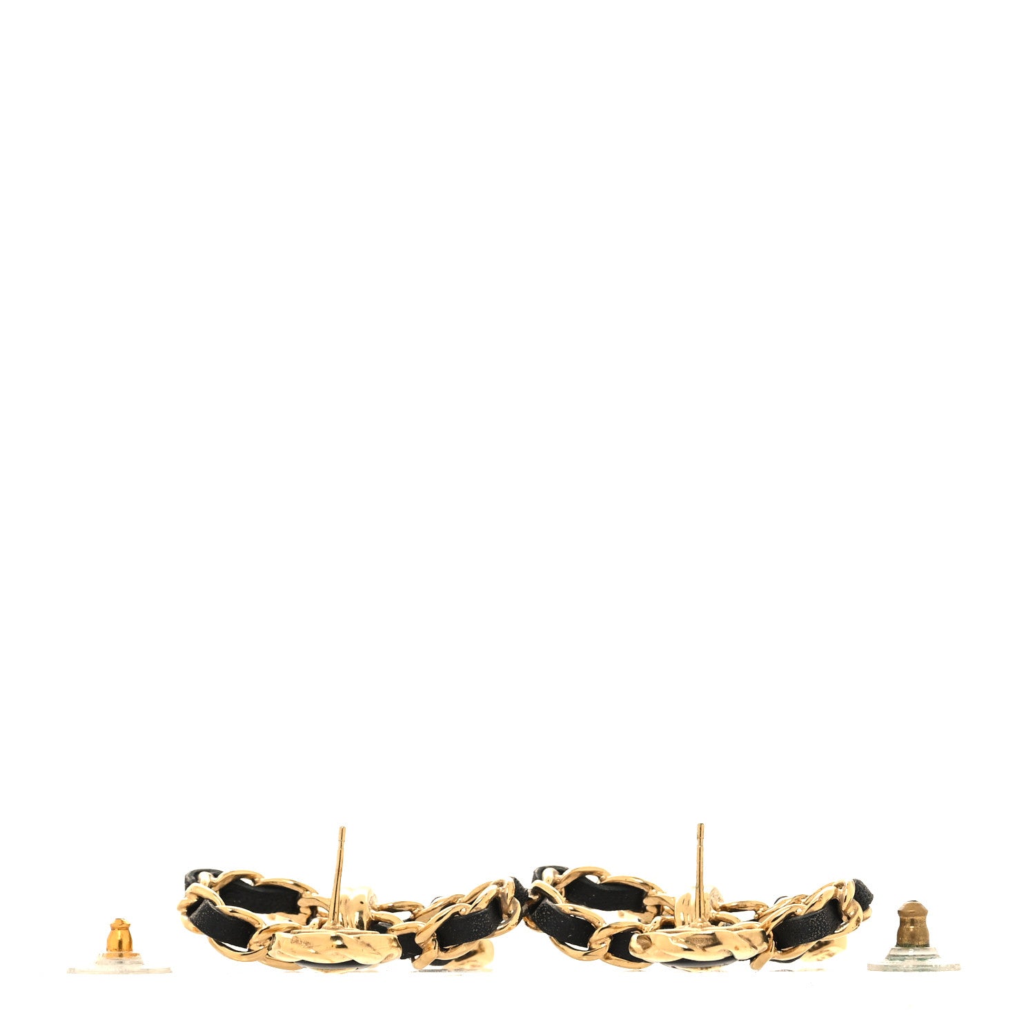 Chanel Lambskin Chain Bow Drop Earrings Black Gold 3 of 5