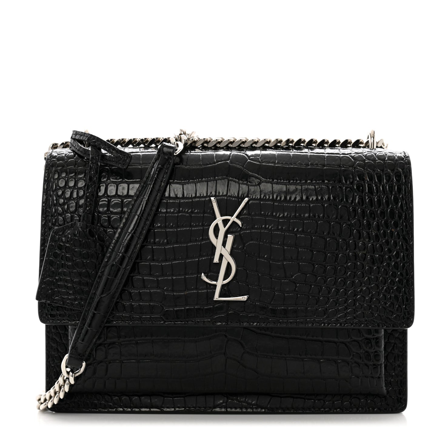 Calfskin Crocodile Embossed Medium Monogram Sunset Black