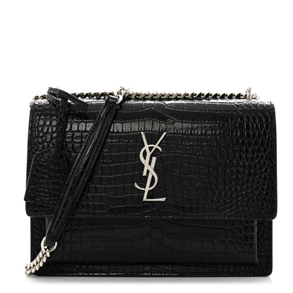 Saint Laurent Calfskin Crocodile Embossed Medium Monogram Sunset Black 1 of 12