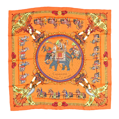 Hermes Silk Caparacons De La France Et De L'Inde Scarf 90 Orange Mandarine Gris Bleute 1 of 4