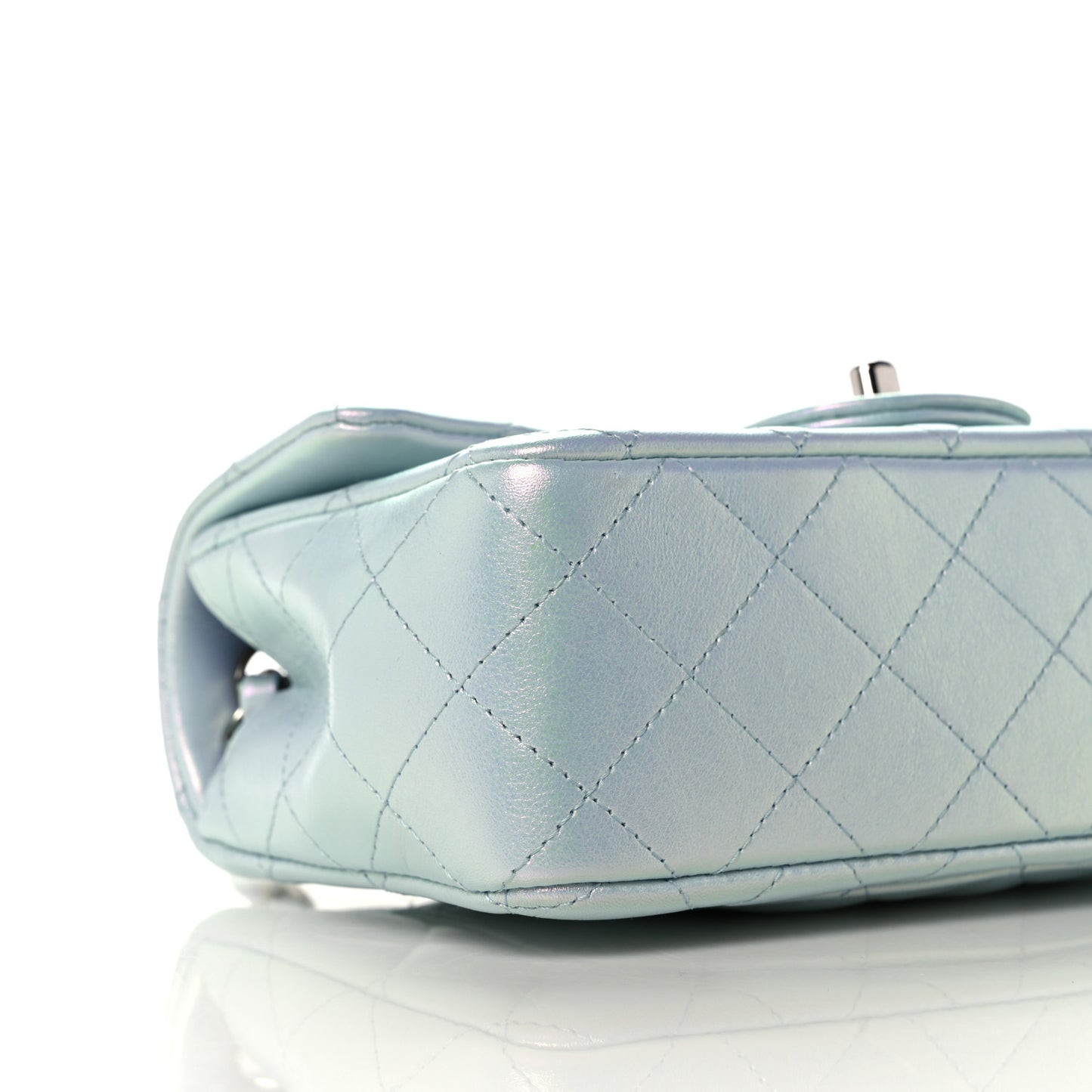 Iridescent Calfskin Quilted Mini Rectangular Flap Light Blue