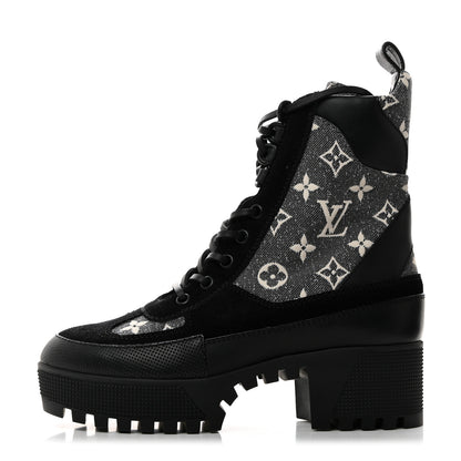 Louis Vuitton Calfskin Monogram Denim Laureate Platform Desert Boots 37 Grey 1 of 8