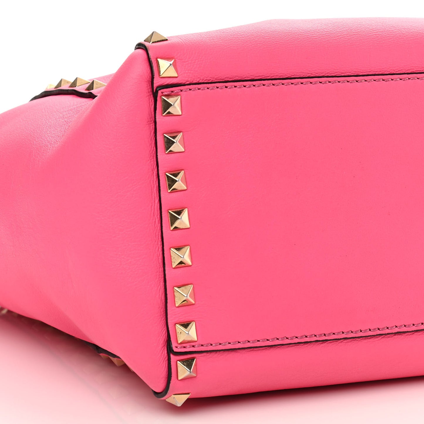 Vitello Rockstud Double Handle Tote Fuxia Fluo