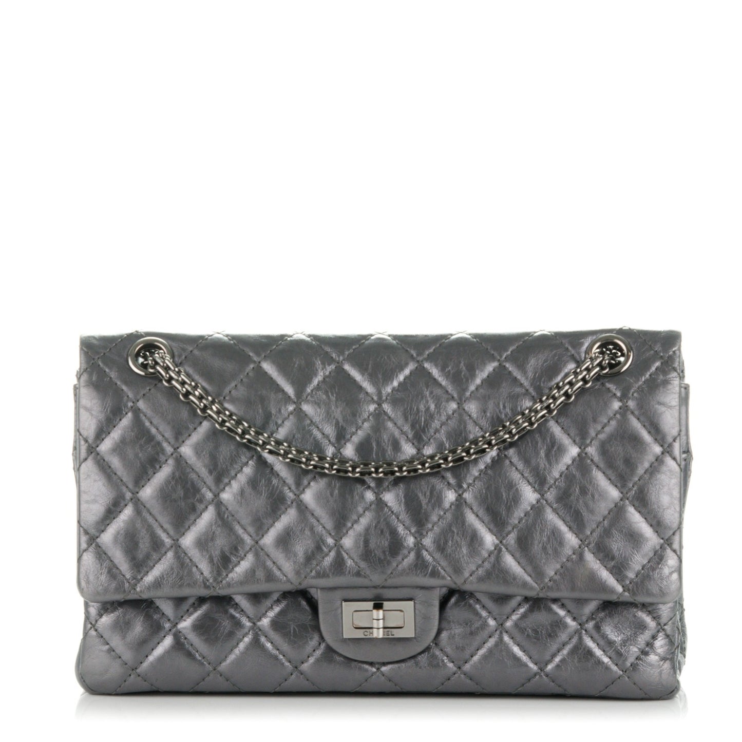 Metallic Aged Calfskin Quilted 2.55 Reissue 226 Flap Dark Silver