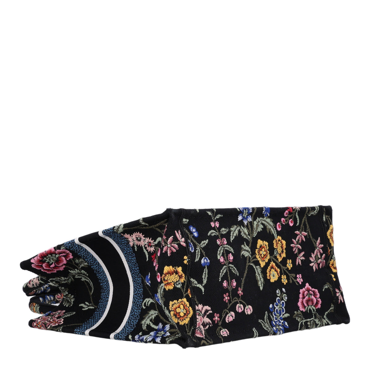 Christian Dior Canvas Embroidered Medium Petites Fleurs Book Tote Black Multicolor 3 of 9