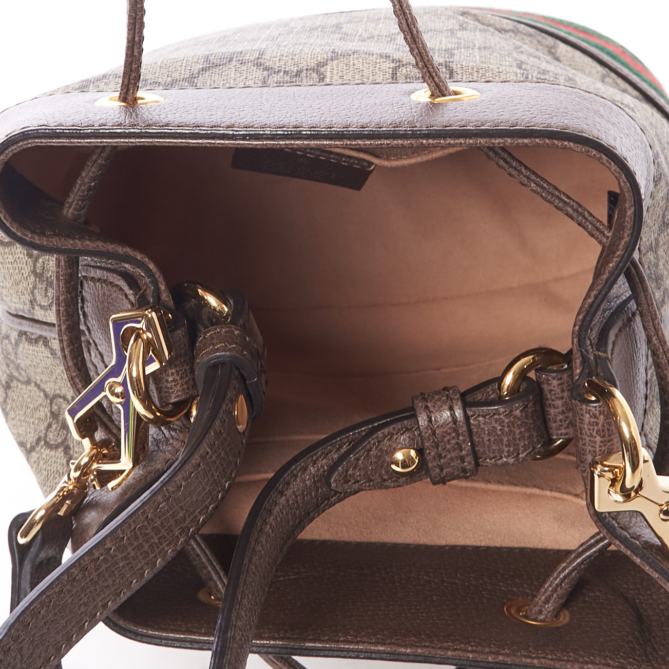 GG Supreme Monogram Web Small Ophidia Bucket Bag Brown
