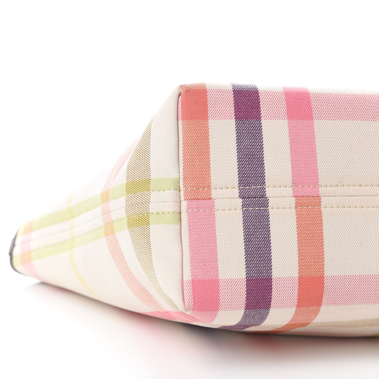 Check Tote White Brown Pink