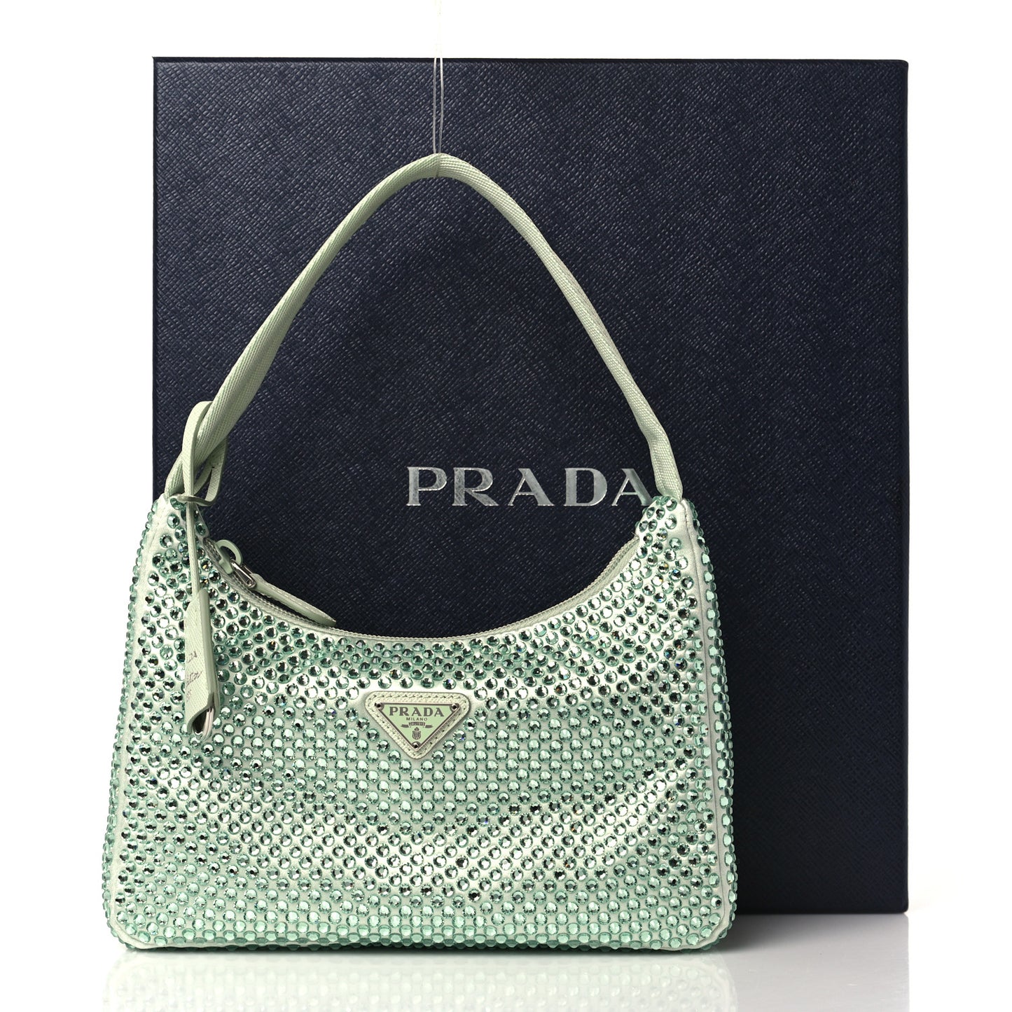 Satin Crystal Mini Re-Edition 2000 Bag Acqua