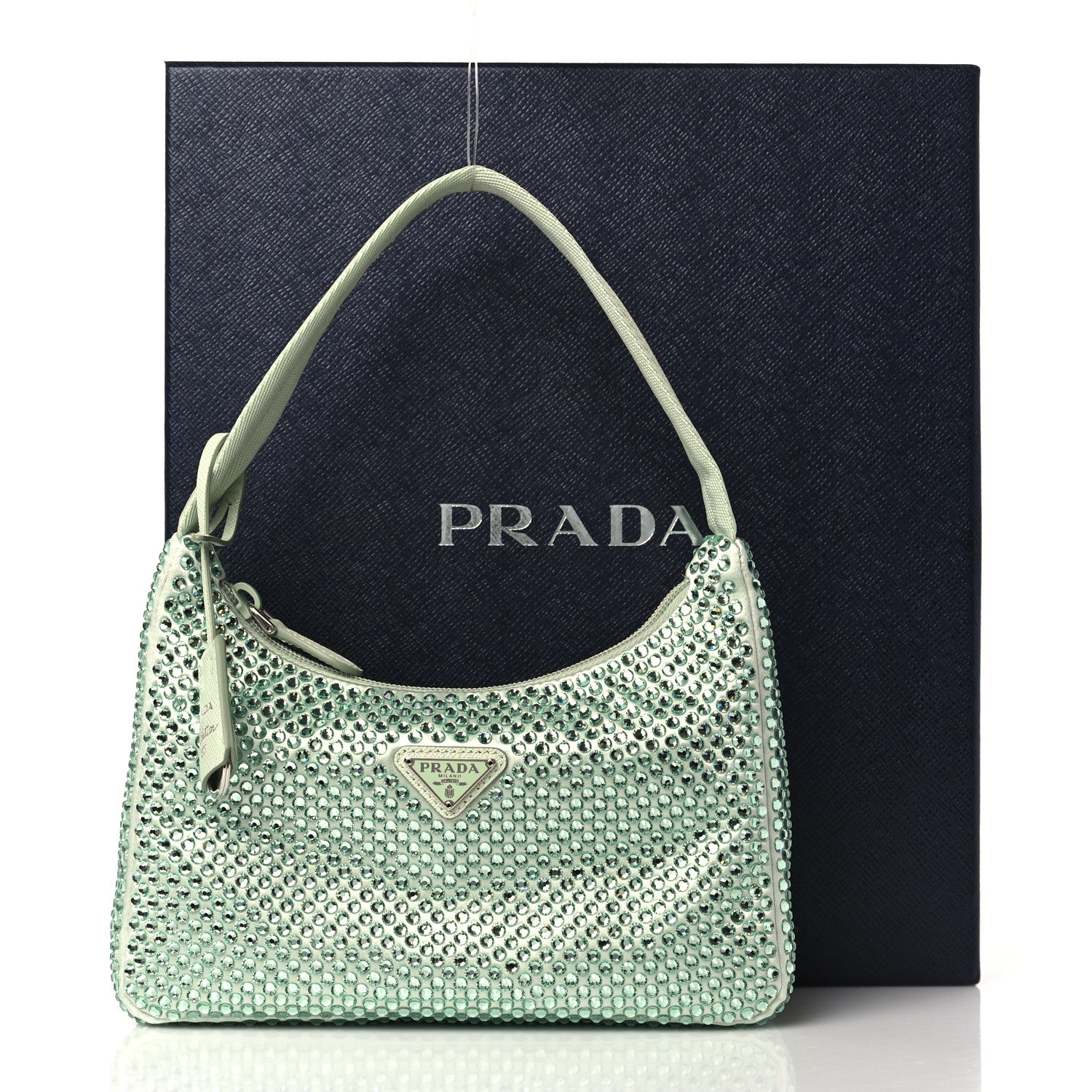 Prada Satin Crystal Mini Re-Edition 2000 Bag Acqua 10 of 10