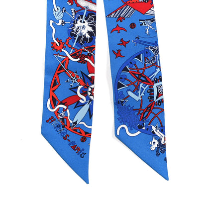 Hermes Silk La Folle Parade Twilly Bleu Gitane Rouge 2 of 4