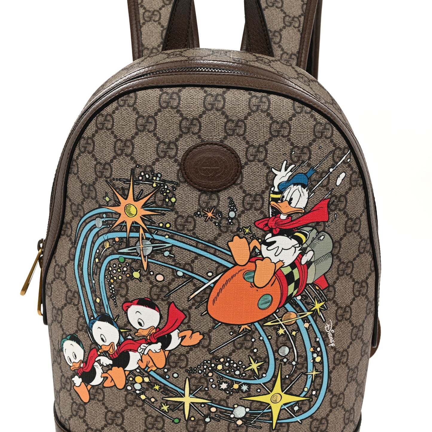 X DISNEY GG Supreme Monogram Donald Duck Small Interlocking G Dome Backpack Beige Multicolor New Acero