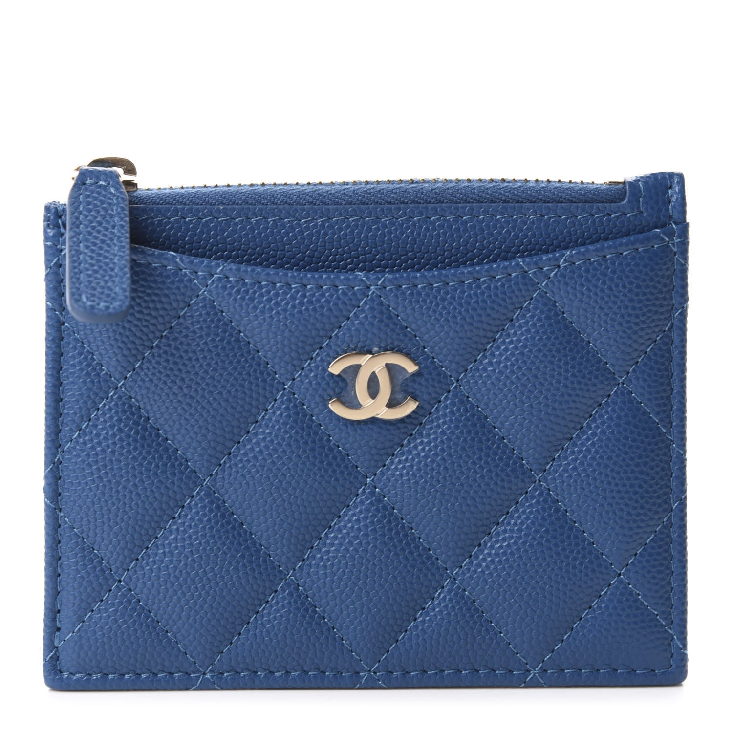 Chanel Caviar Quilted CC Zip Card Holder Blue 1 of 8