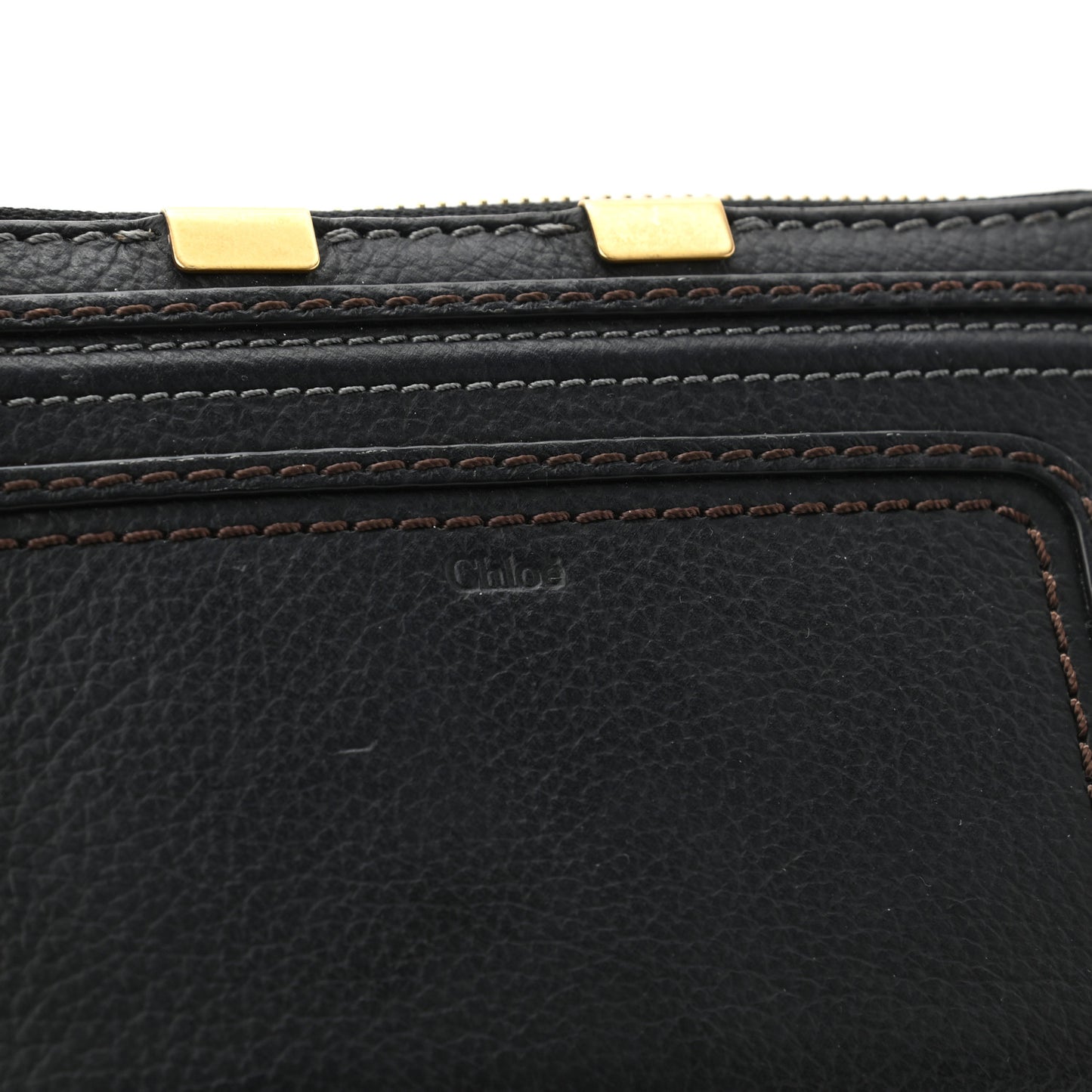Grained Calfskin Marcie Long Zip Around Wallet Black