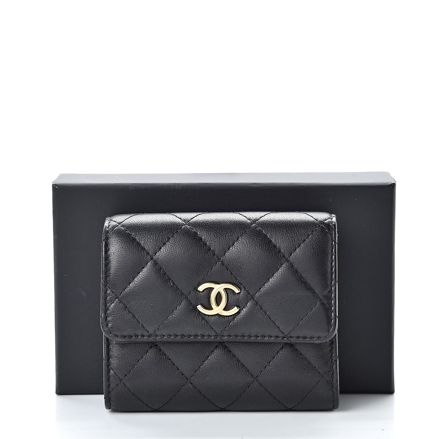 Lambskin Quilted Small Compact Wallet Black