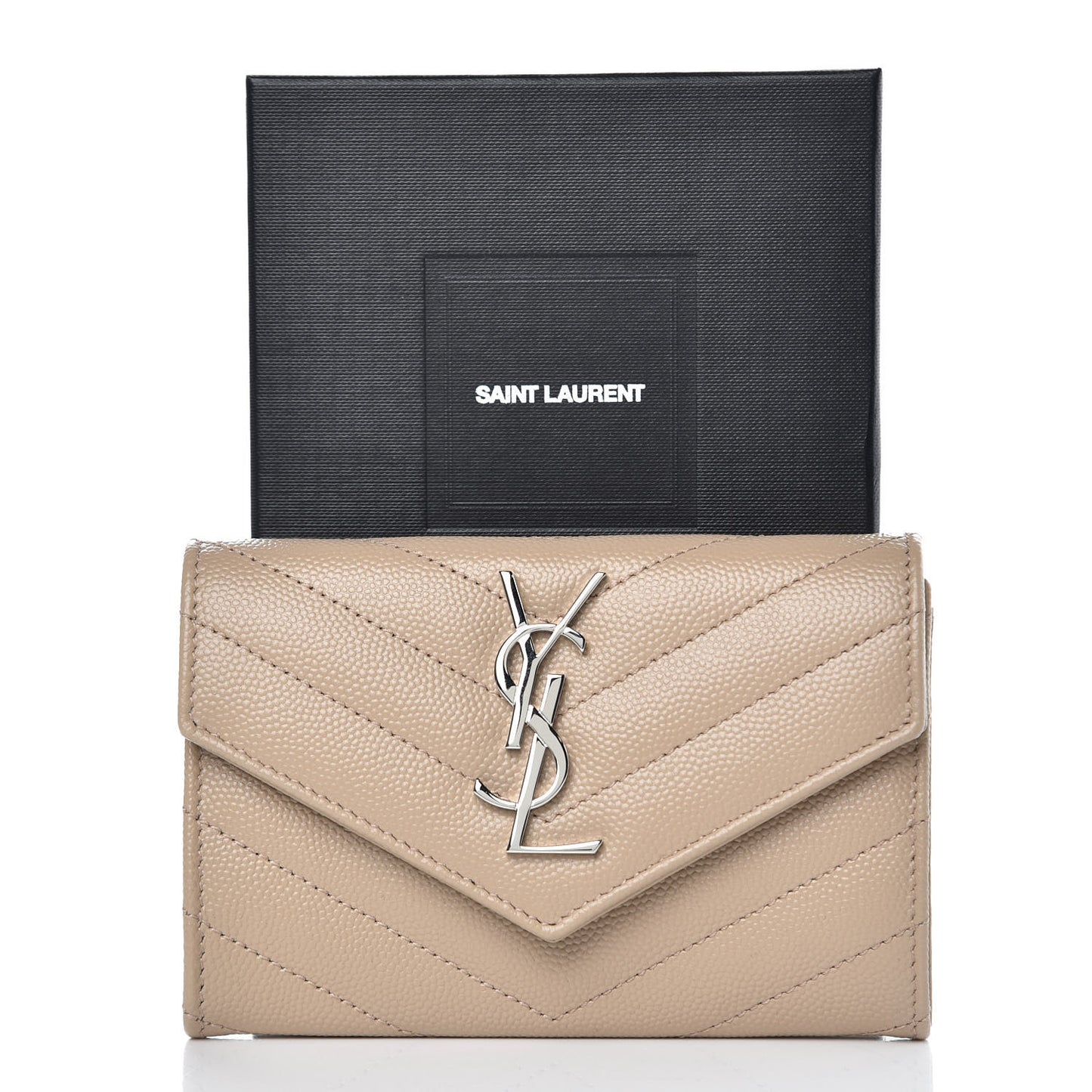 Grain De Poudre Matelasse Chevron Small Monogram Envelope Wallet Dark Beige