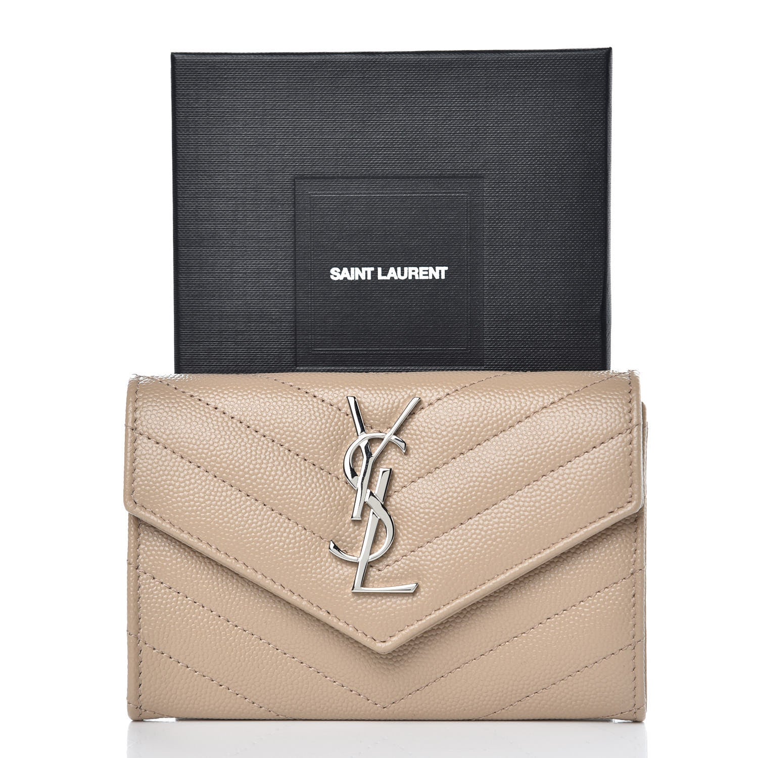 Saint Laurent Grain De Poudre Matelasse Chevron Small Monogram Envelope Wallet Dark Beige 7 of 7