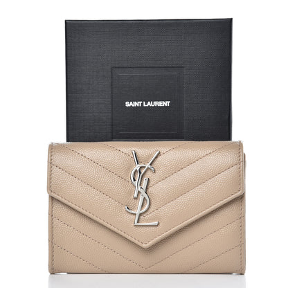 Saint Laurent Grain De Poudre Matelasse Chevron Small Monogram Envelope Wallet Dark Beige 7 of 7