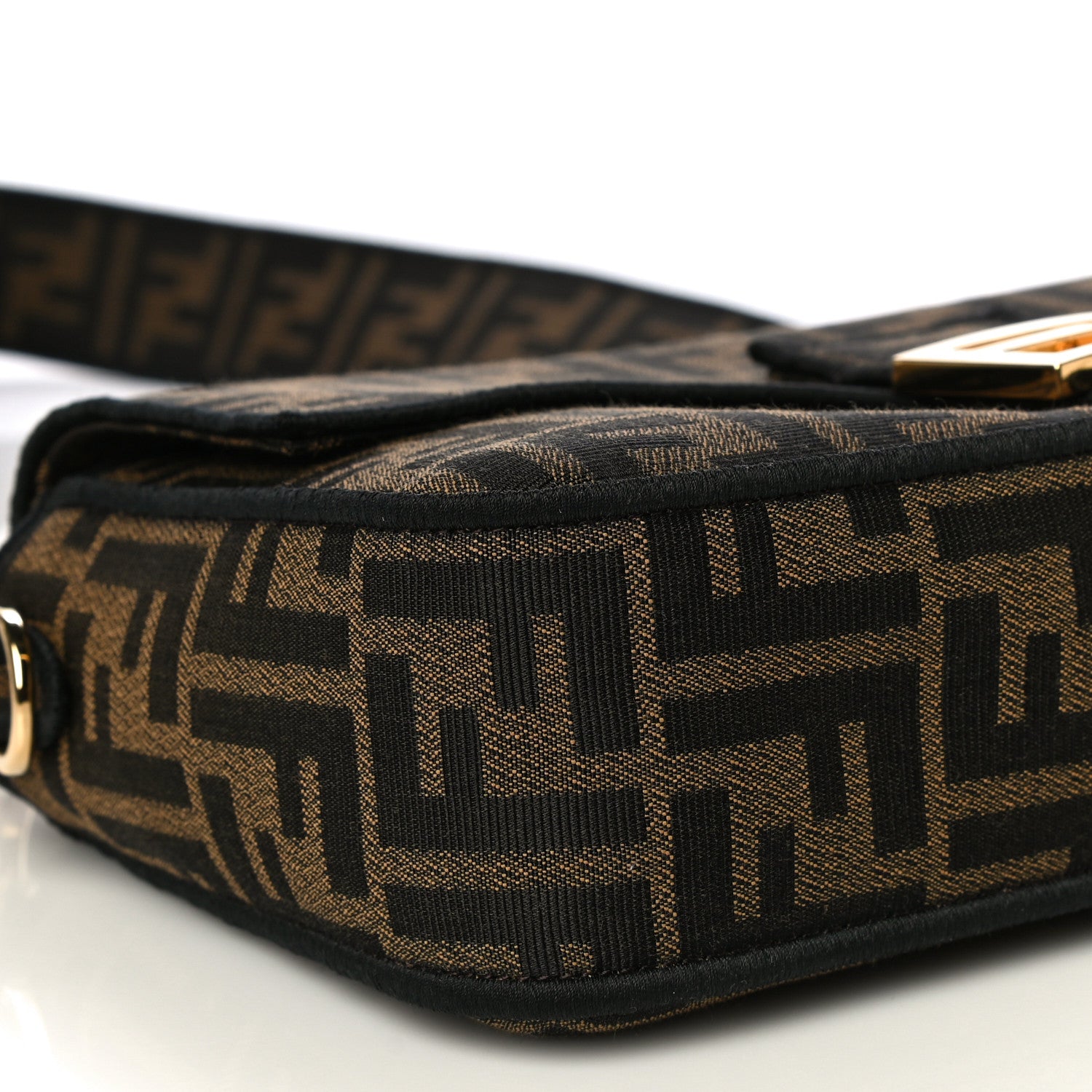 Fendi Fabric Jacquard FF 1974 Medium Baguette Tobacco Moro Black 11 of 12