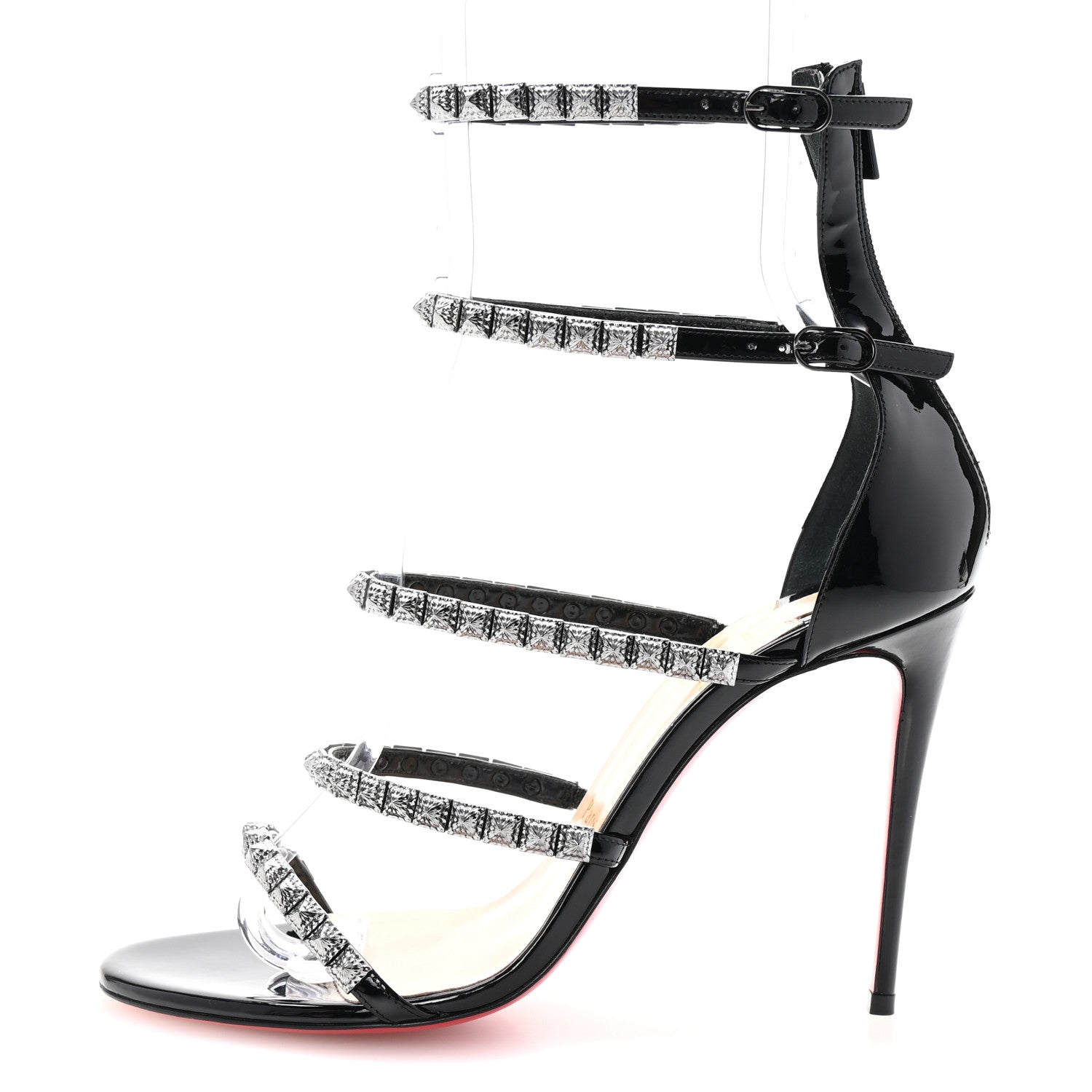 Christian Louboutin Patent Forever Girl 100 Studded Sandals 38 Black 1 of 9