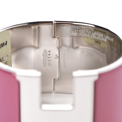 Hermes Enamel Extra Wide Clic Clac H Bracelet PM Blanc Rose Velours 4 of 4