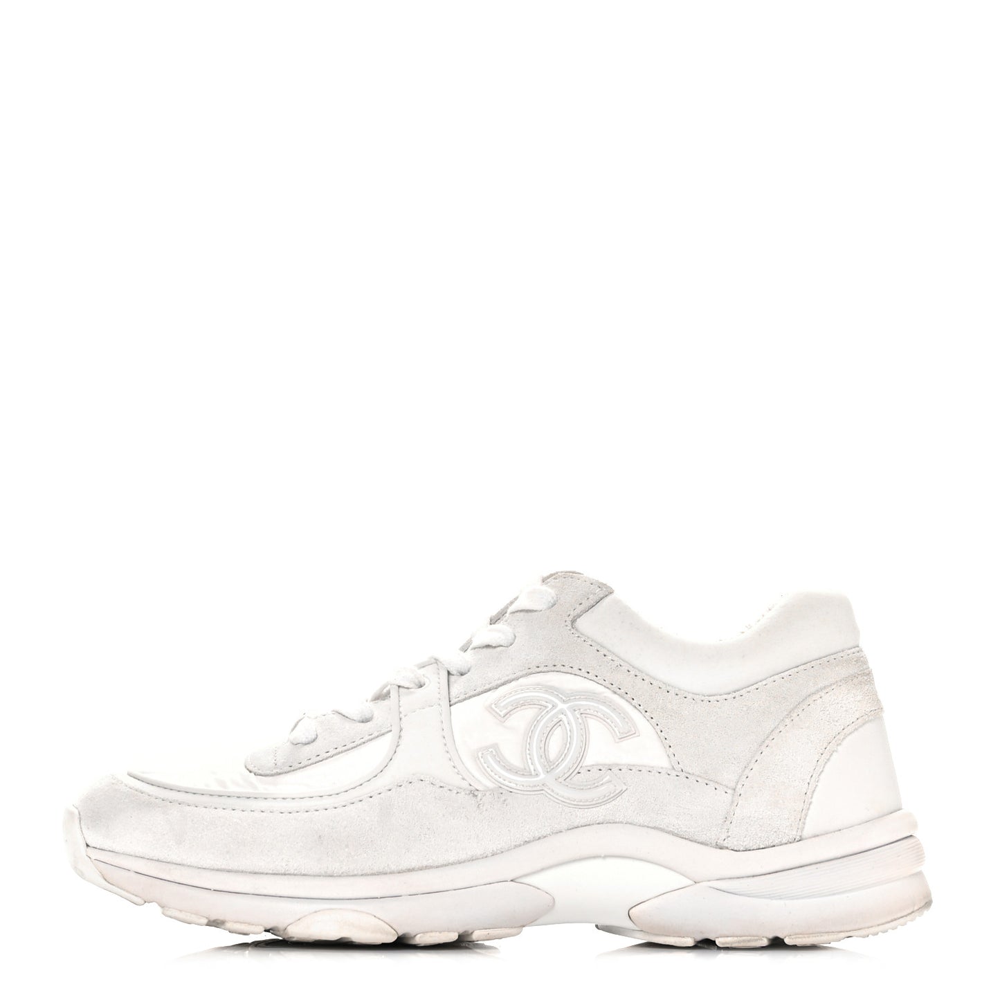 Suede Calfskin Fabric CC Sneakers 40 White